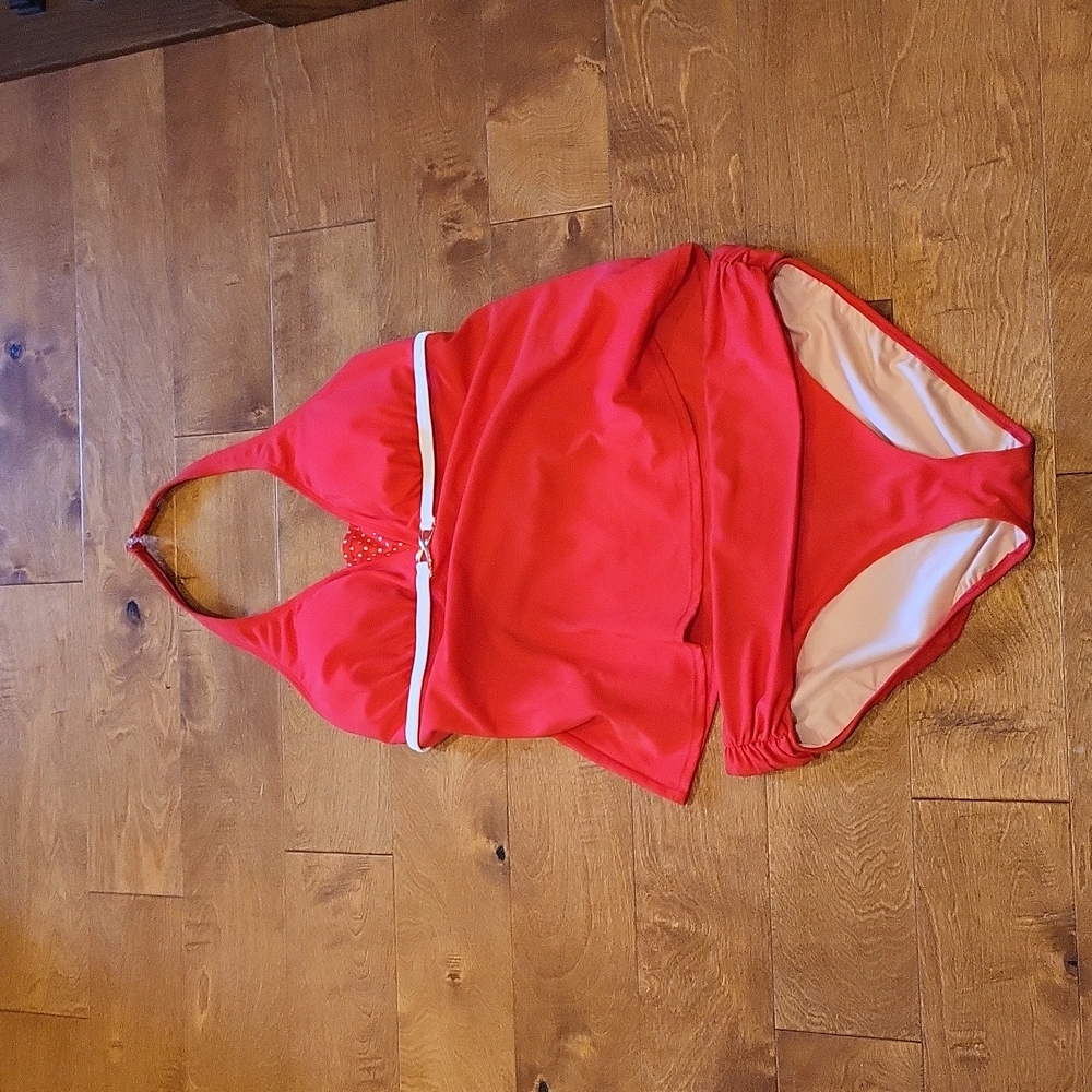 Tropical Escape two piece red swimsuit, NWT, size 14